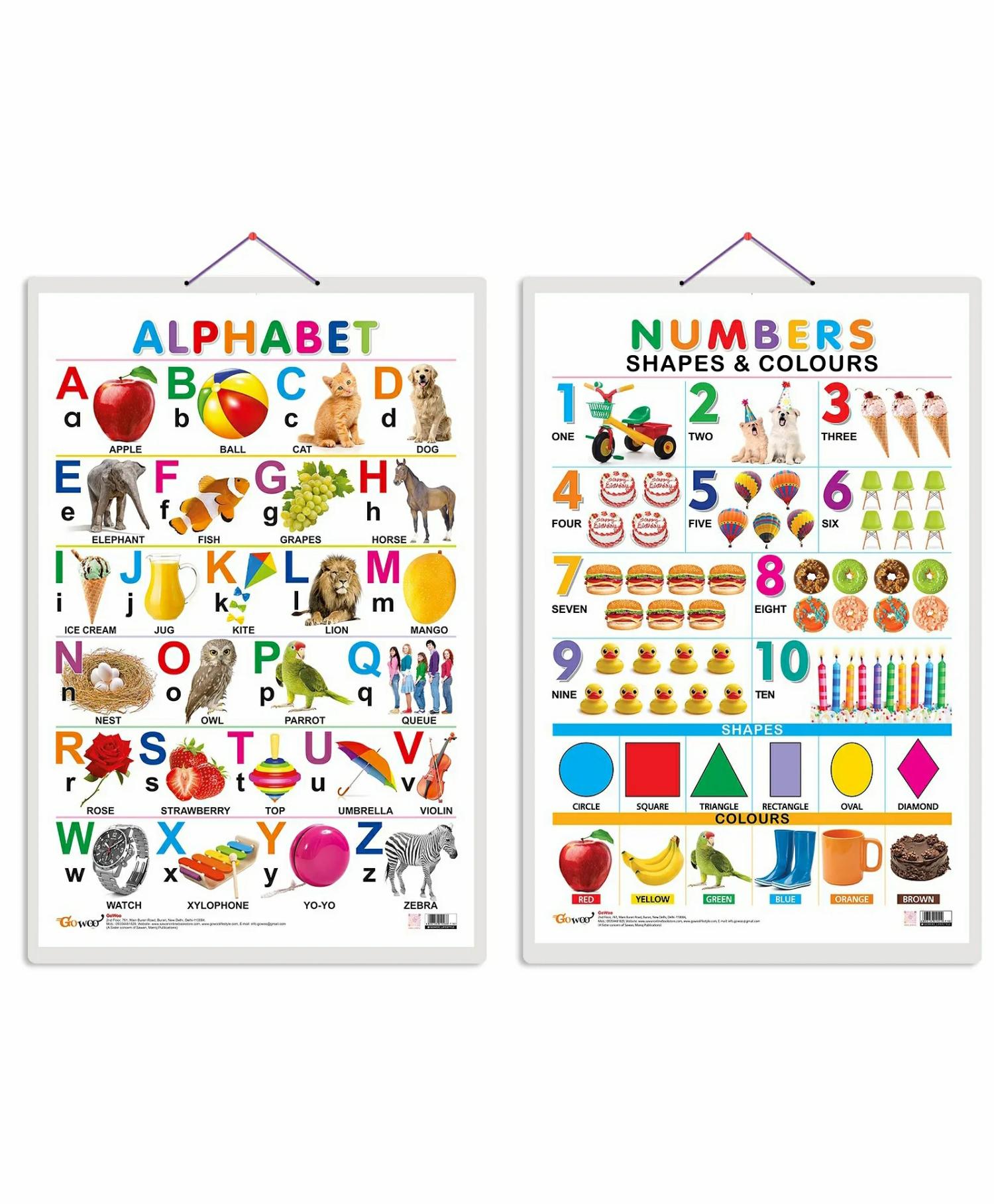 Alphabet And Numbers Shapes & Colours Early Learning Educational Charts – English  |   Read & Learn Read & Learn Read & Learn