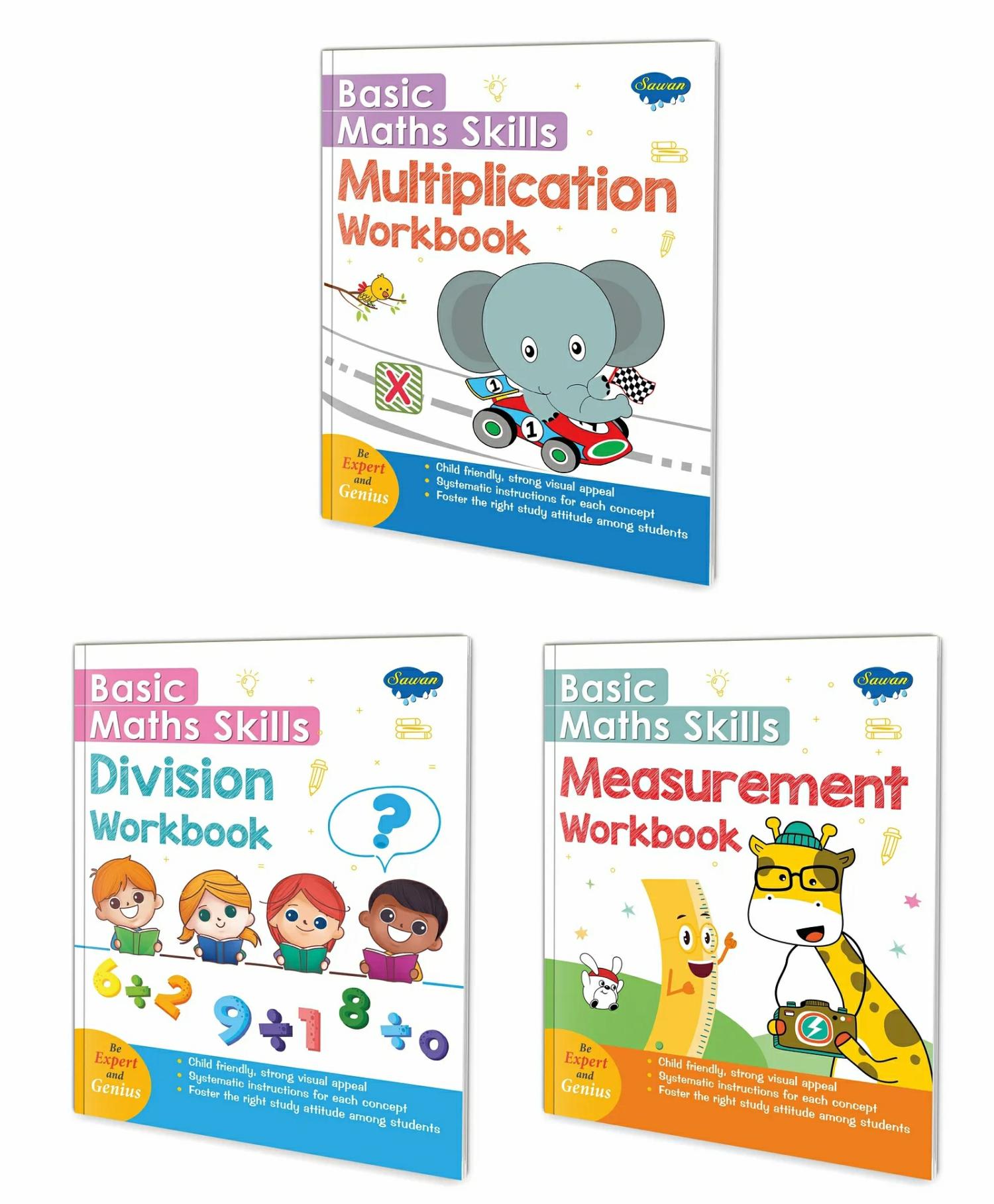 Basic Maths Skills Workbook | Set Of 3 Books | Multiplication Division Measurement | Multiplication Division & Measurement Adventures – English  |   Academic Books Academic Books Academic Books