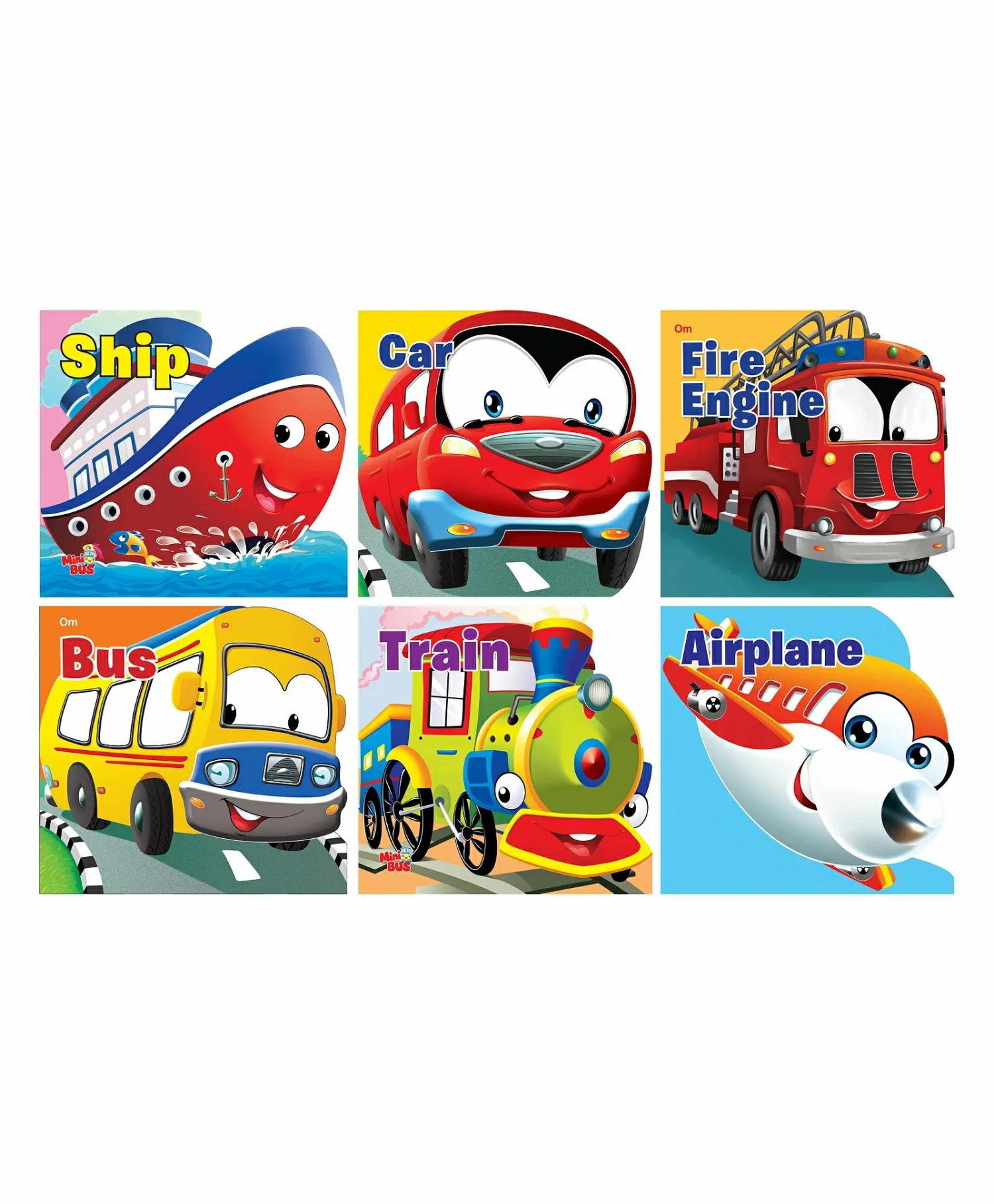 Cutout Board Books: Transport Set Of 6 Books Ship, Car, Fire Engine, Bus, Train, Airplane – English  |   Board Books Board Books Board Books