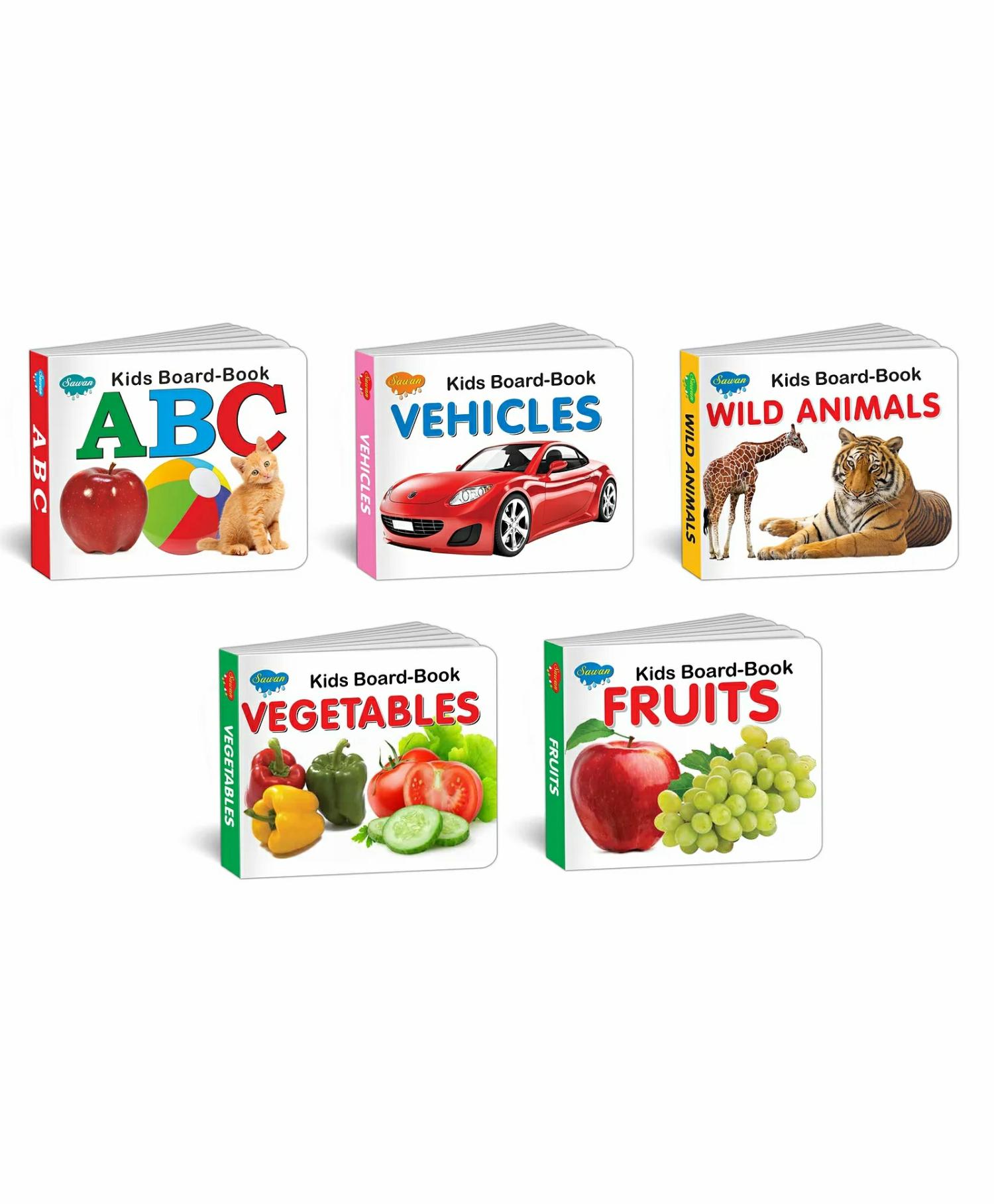 Early Learning Little Library Kids Children Baby Books Set Of 5 Books – Alphabets Fruits Vegetables Vehicles Wild Animals – English  |   Board Books Board Books Board Books