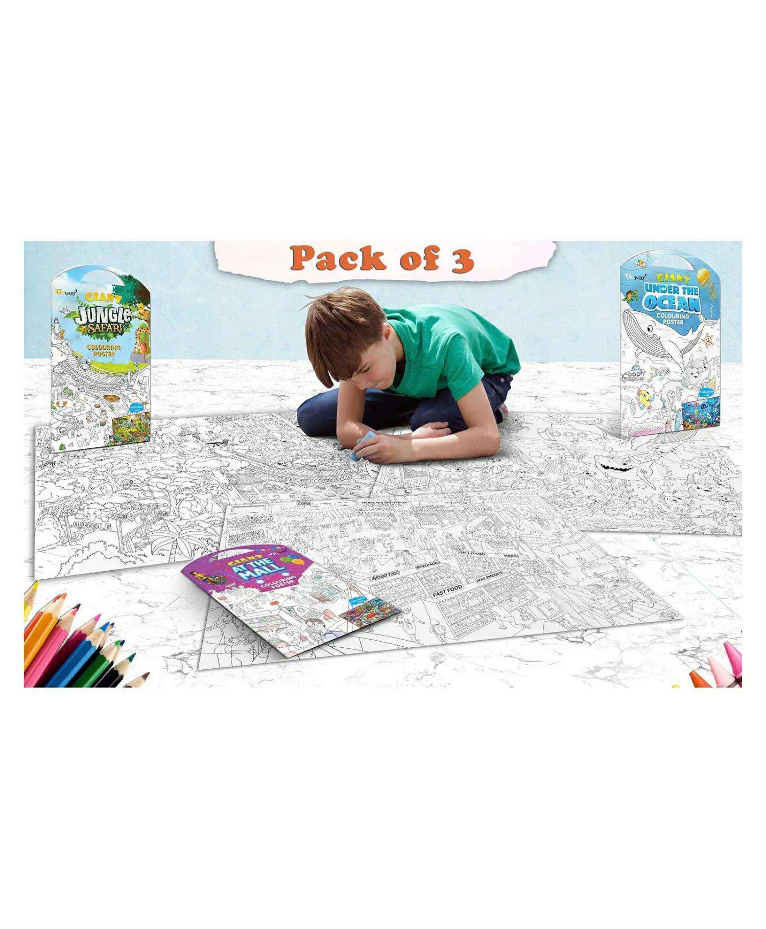 Giant Jungle Safari Colouring Poster – Giant At The Mall Colouring Poster Combo Pack Of 3 Posters  |   Read & Learn Read & Learn Read & Learn