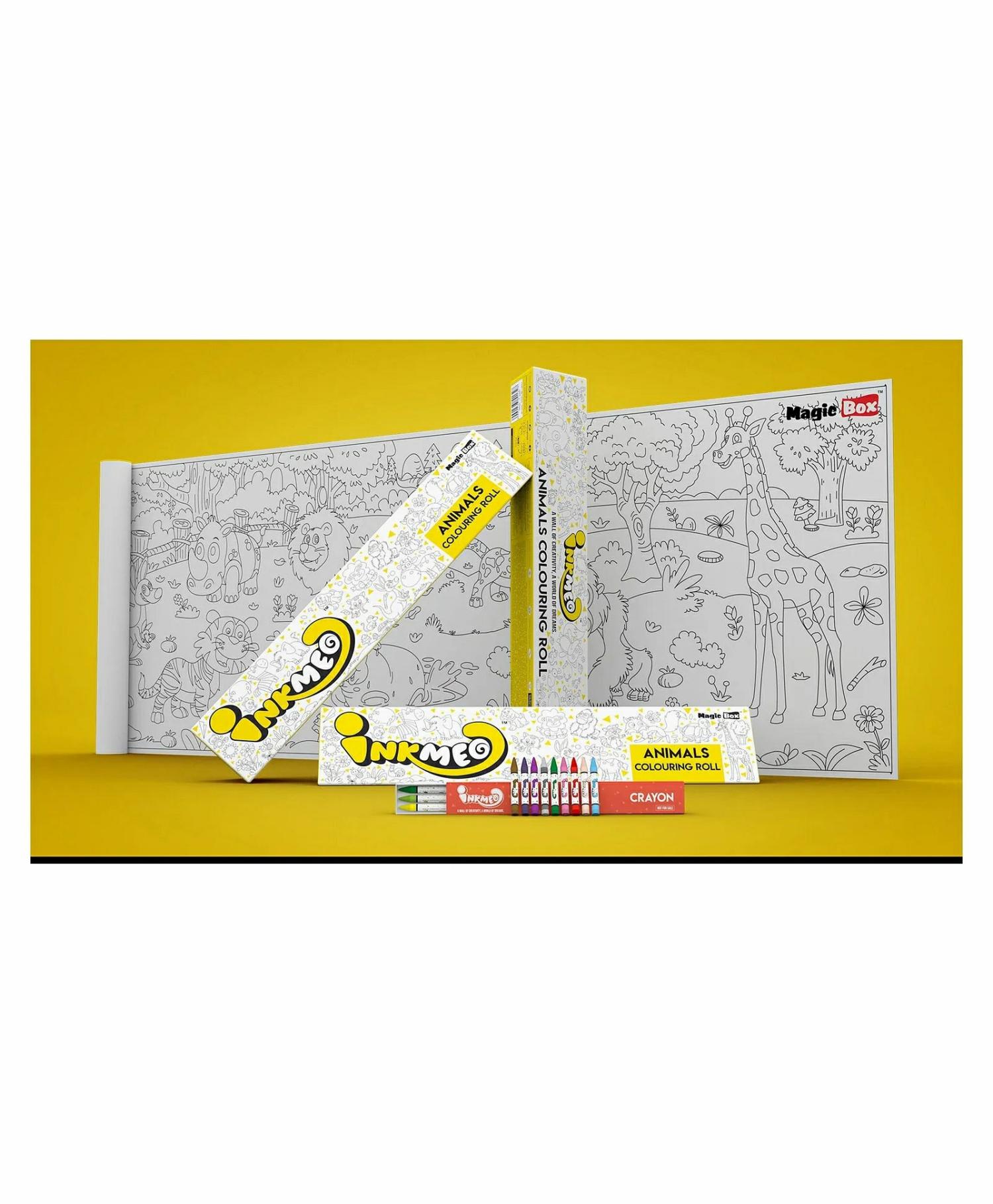 Inkmeo Reusable Animals Colouring Roll – Yellow White  |   Drawing & Coloring Book Drawing & Coloring Book Drawing & Coloring Book