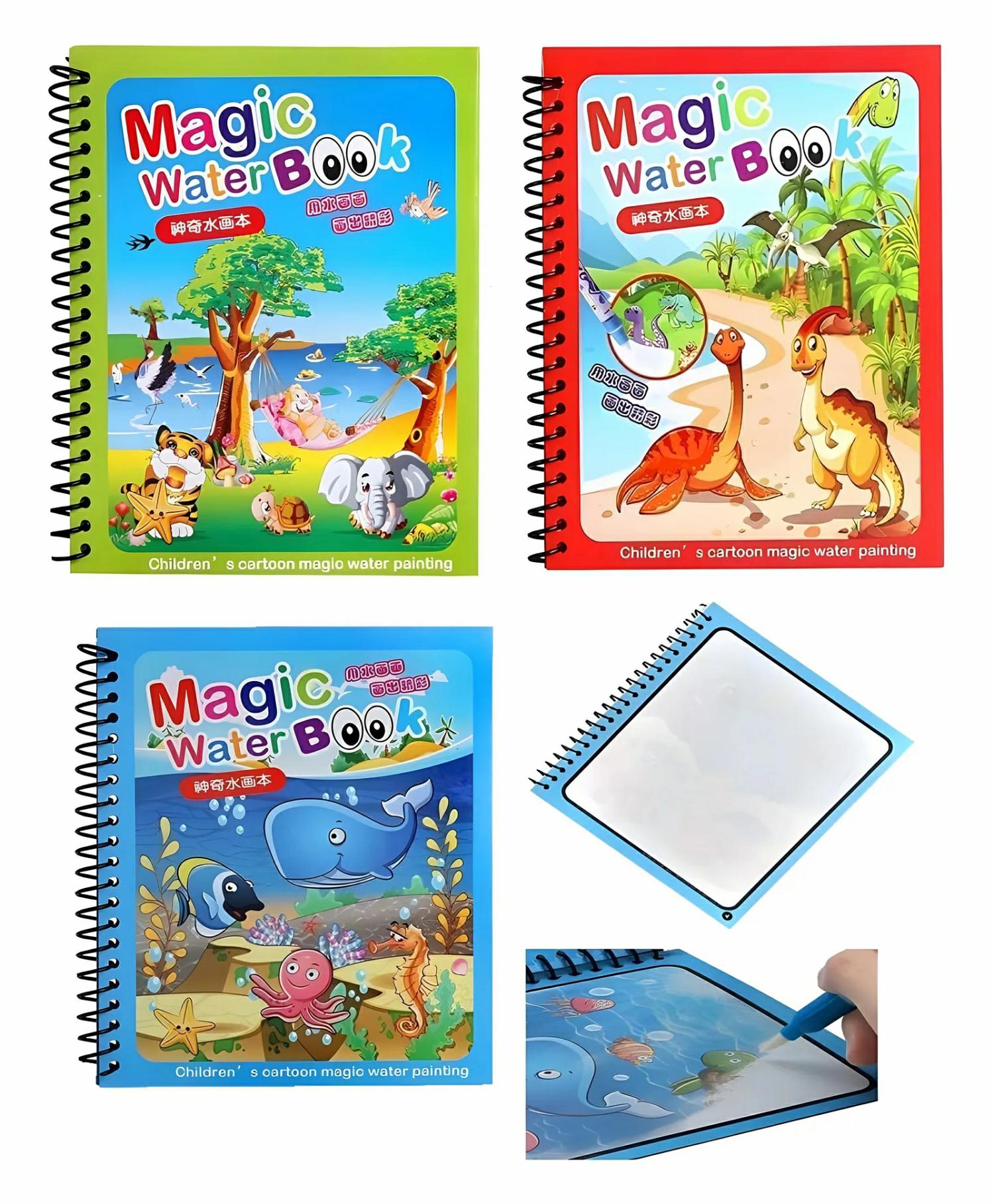 Magic Water Painting Book For Kids With Magical Water Doodle Pen Self Drying Reusable Drawing Books Best Montessori Toy Gift  (Pack Of 3  Design May Vary)  |   Drawing & Coloring Book Drawing & Coloring Book Drawing & Coloring Book