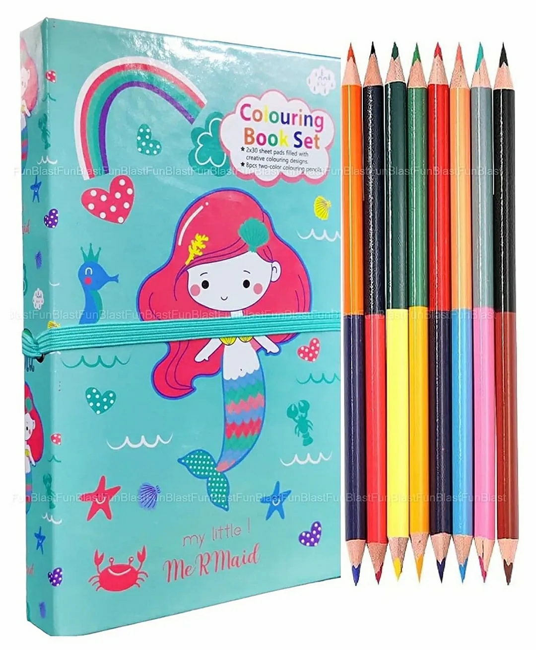 Magical Mermaid Coloring Adventure: Cartoon Colouring Book With 8 Double-Sided Colour Pencils – Art And Craft Drawing Color Book Set  (Mermaid)  |   Drawing & Coloring Book Drawing & Coloring Book Drawing & Coloring Book