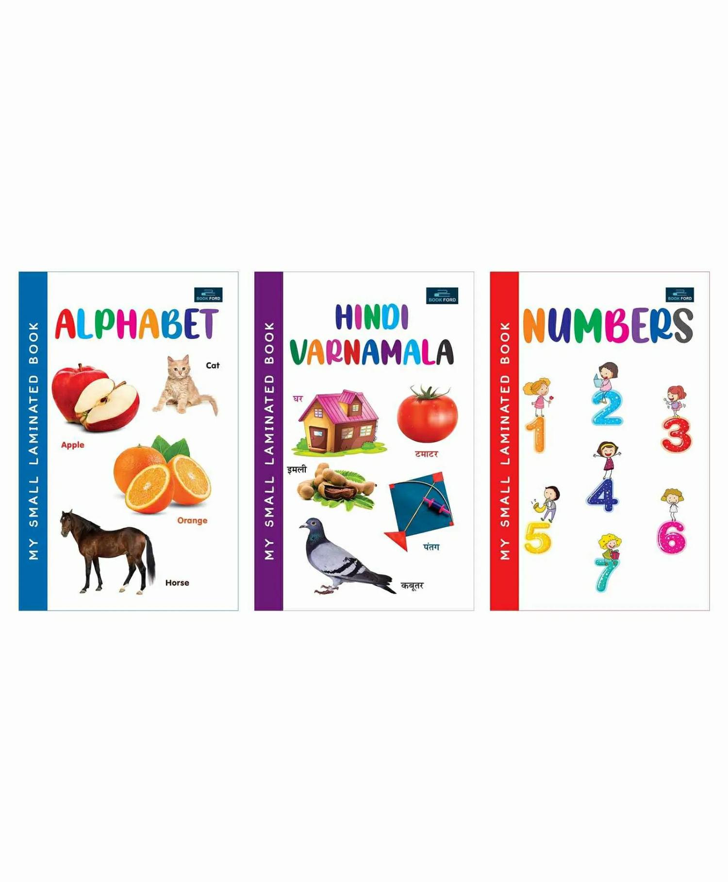 My Small Laminated Book Of Alphabets Numbers And Varnamala Set Of 3 – Hindi English  |   Picture Books Picture Books Picture Books