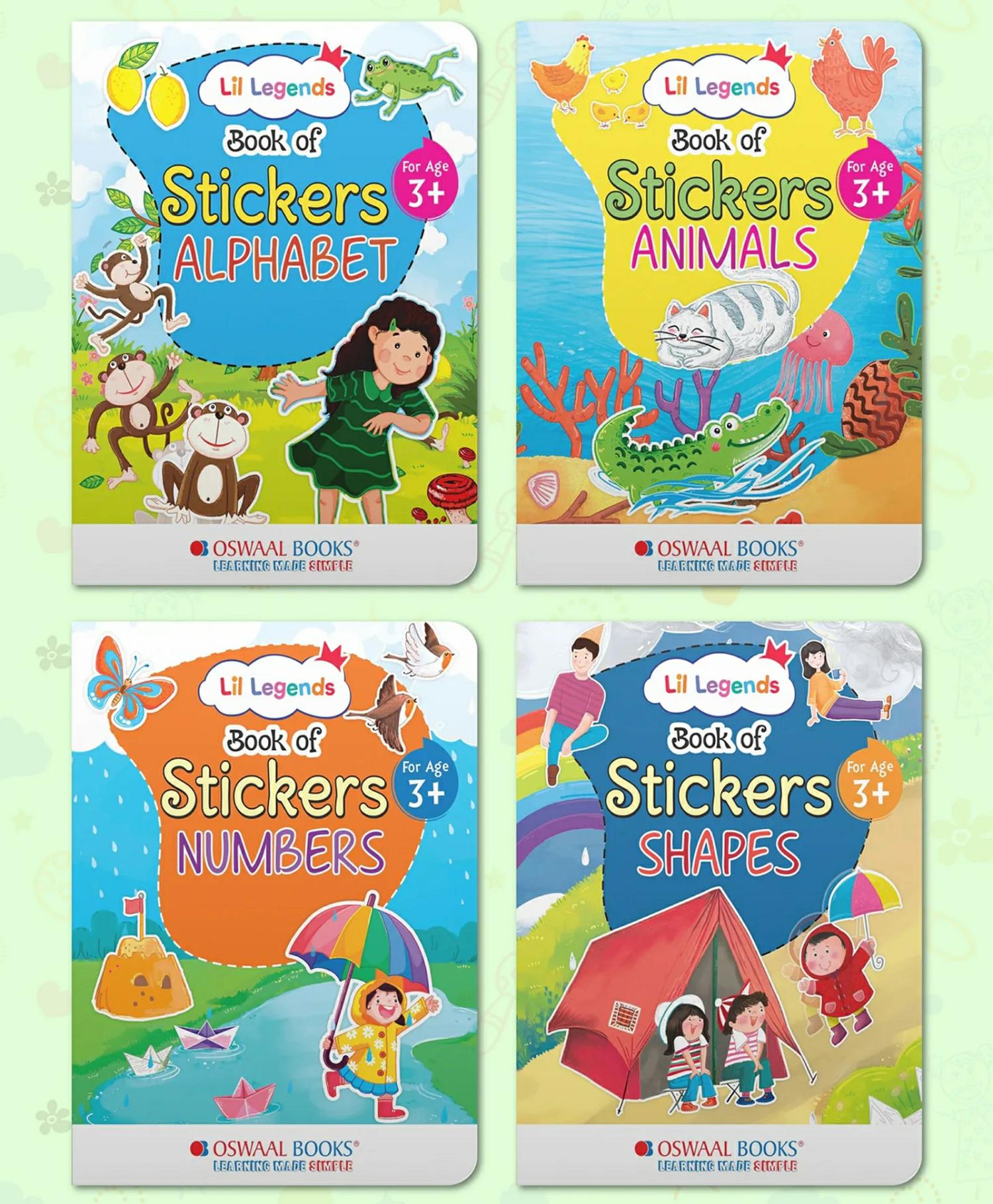 Oswaal Lil Legends Book Of Stickers For Kids Age 3+ To Learn About Shapes Numbers Animals And Alphabets (Set Of 4 Books)  |   Read & Learn Read & Learn Read & Learn