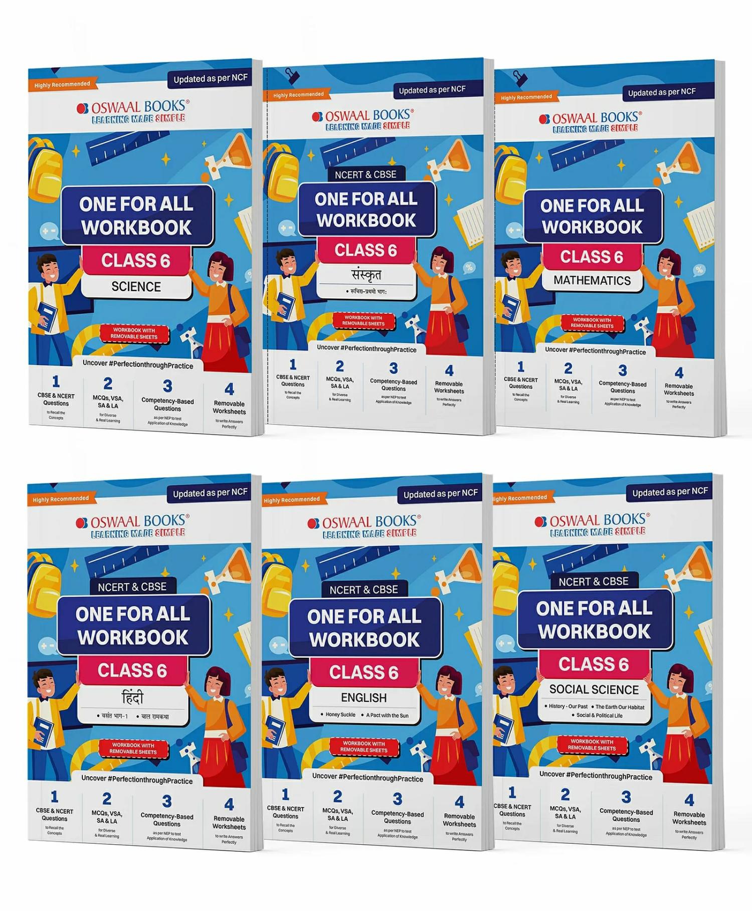 Oswaal Ncert & Cbse One For All Workbook For Class 6 | Mathematics | Science | Social Science | English | Hindi | Sanskrit | Updated As Per Ncf | Mcq’s | Vsa | Sa | La | Set Of 6 Books | For Latest Exam  |   Academic Books Academic Books Academic Books