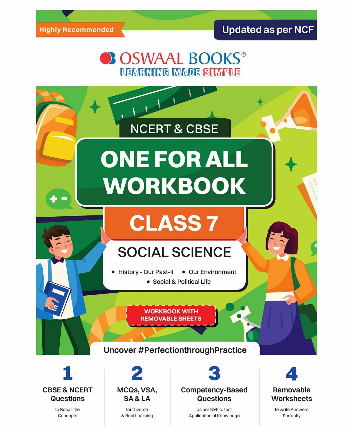 Oswaal Ncert & Cbse One For All Workbook  | Social Science | Class 7 | Updated As Per Ncf | Mcq’s | Vsa | Sa | La | For Latest Exam  |   Academic Books Academic Books Academic Books