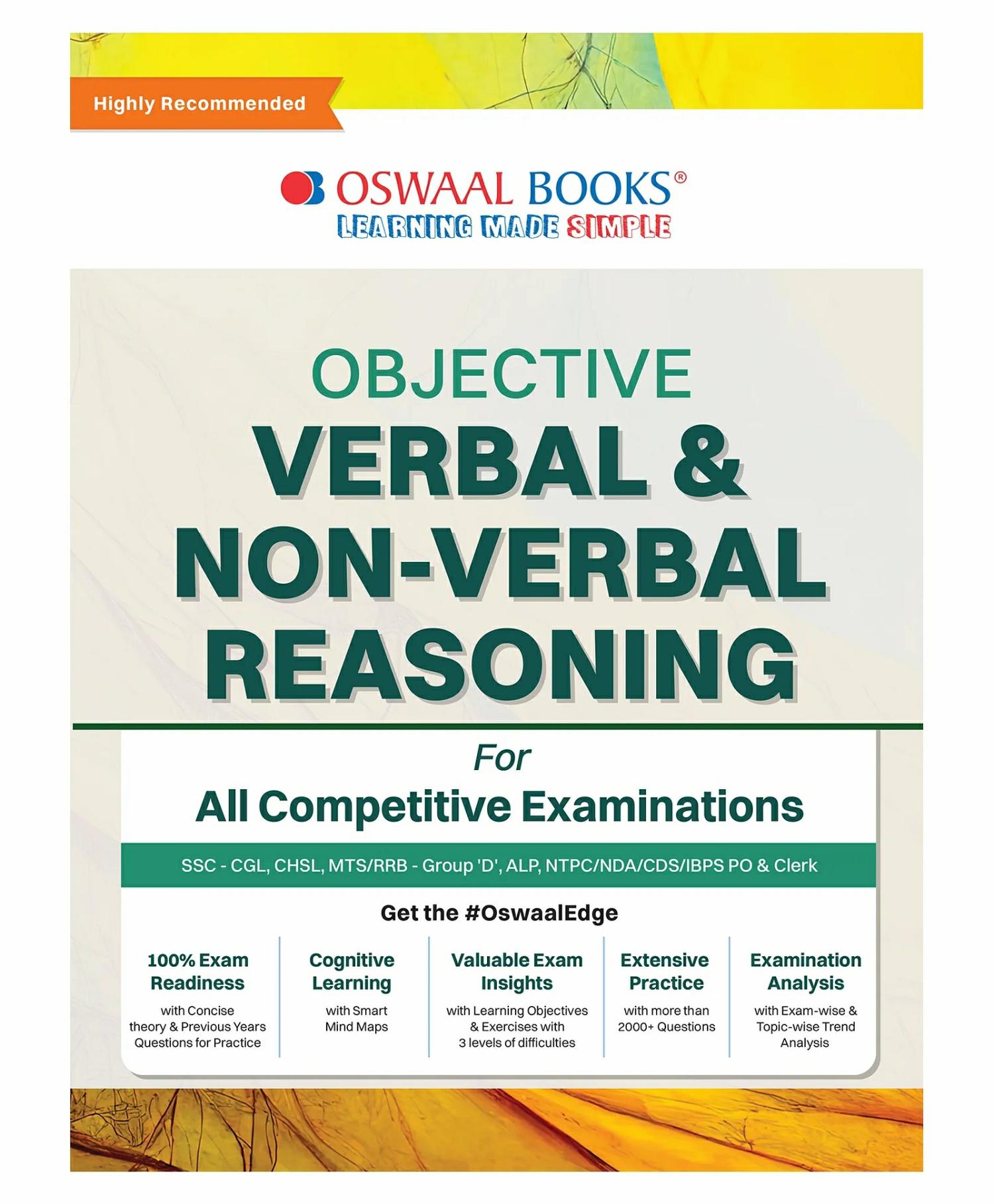 Oswaal Objective Verbal & Non-Verbal Reasoning For All Competitive Examination Chapter-Wise & Topic-Wise A Complete Book To Master Reasoning Latest Exams – English  |   Academic Books Academic Books Academic Books