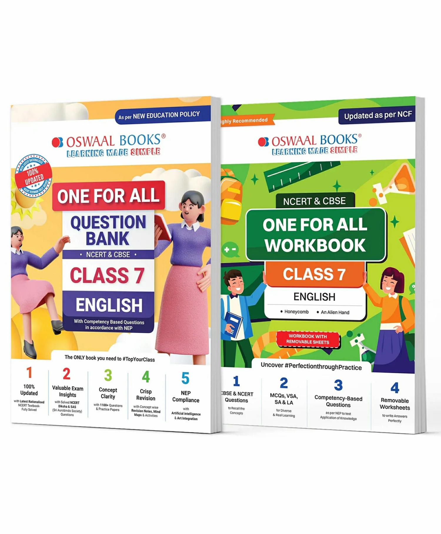 Oswaal One For All Question Bank + One For All Workbook (Ncert & Cbse) Class 7 English (Set Of 2 Books) | Updated As Per Ncf For Latest Exam  |   Academic Books Academic Books Academic Books