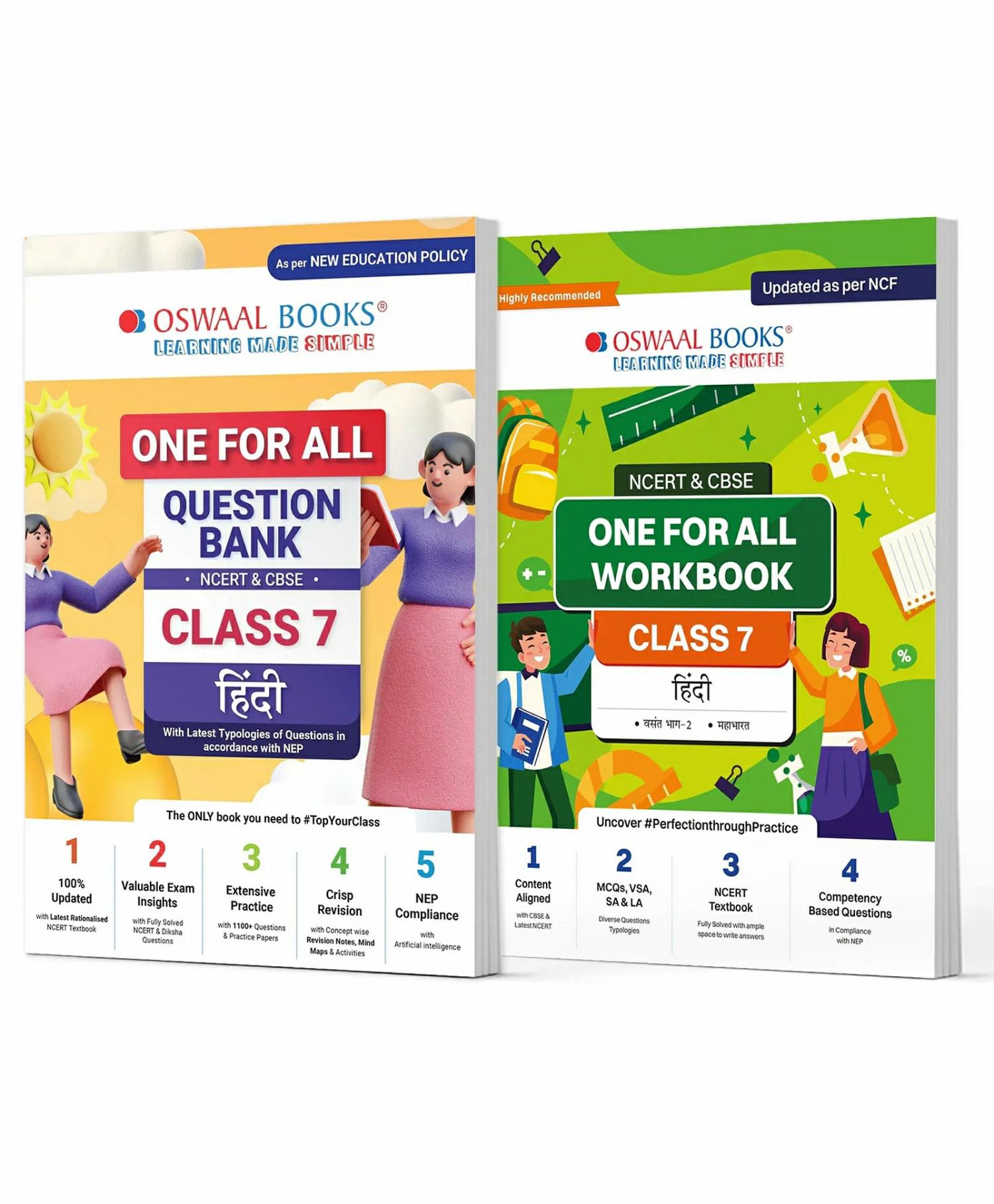 Oswaal One For All Question Bank + One For All Workbook (Ncert & Cbse) Class 7 Hindi (Set Of 2 Books) | Updated As Per Ncf For Latest Exam  |   Academic Books Academic Books Academic Books