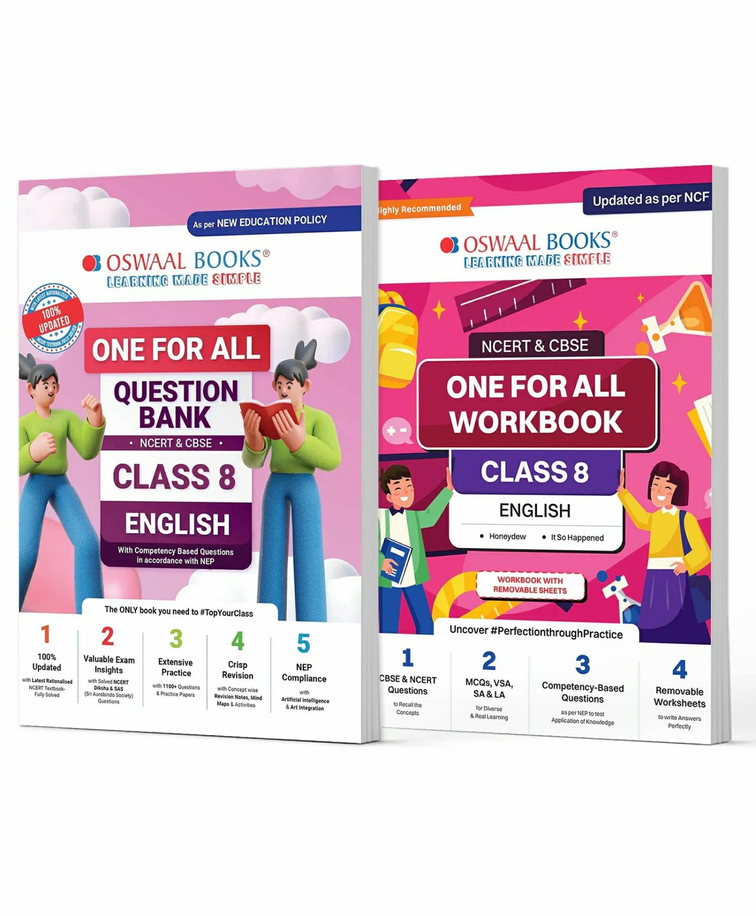 Oswaal One For All Question Bank + One For All Workbook (Ncert & Cbse) Class 8 English (Set Of 2 Books) | Updated As Per Ncf For Latest Exam  |   Academic Books Academic Books Academic Books