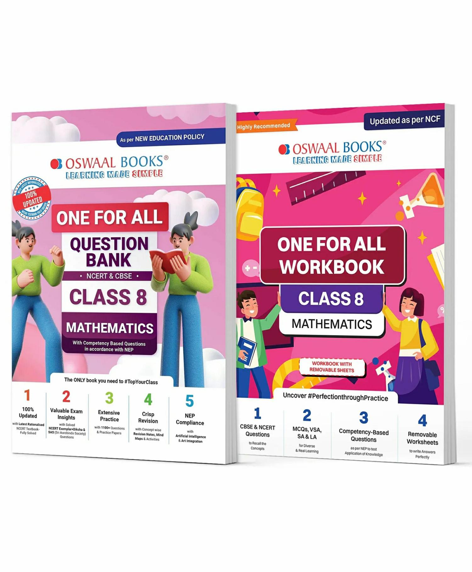 Oswaal One For All Question Bank + One For All Workbook (Ncert & Cbse) Class 8 Mathematics (Set Of 2 Books) | Updated As Per Ncf For Latest Exam  |   Academic Books Academic Books Academic Books