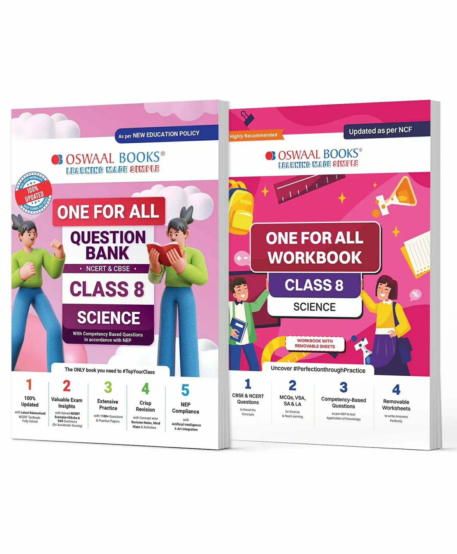 Oswaal One For All Question Bank + One For All Workbook (Ncert & Cbse) Class 8 Science (Set Of 2 Books) | Updated As Per Ncf For Latest Exam  |   Academic Books Academic Books Academic Books