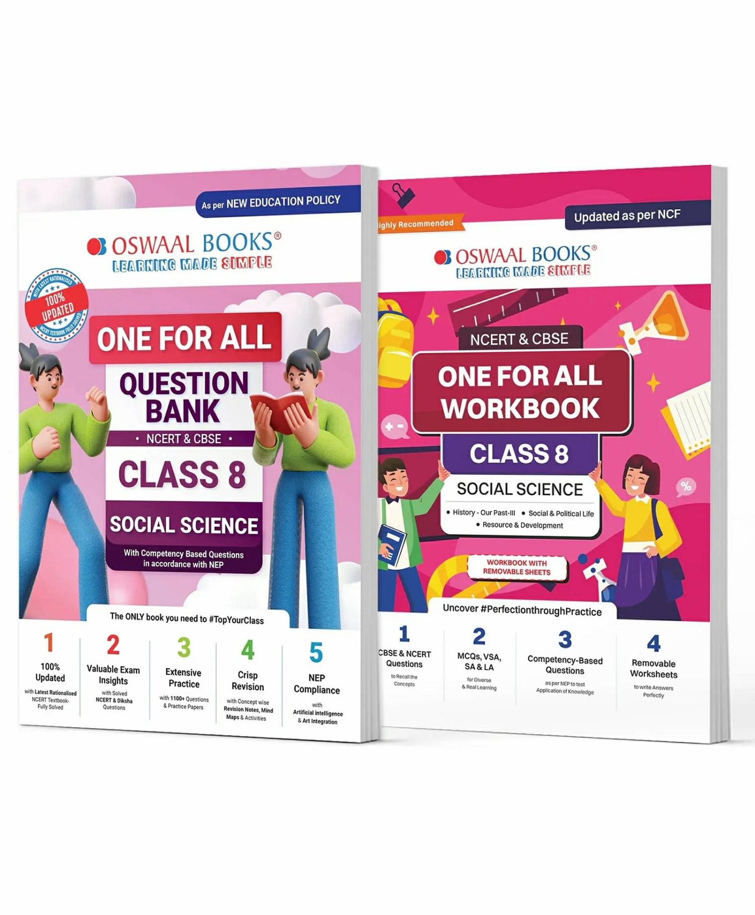 Oswaal One For All Question Bank + One For All Workbook (Ncert & Cbse) Class 8 Social Science (Set Of 2 Books) | Updated As Per Ncf For Latest Exam  |   Academic Books Academic Books Academic Books