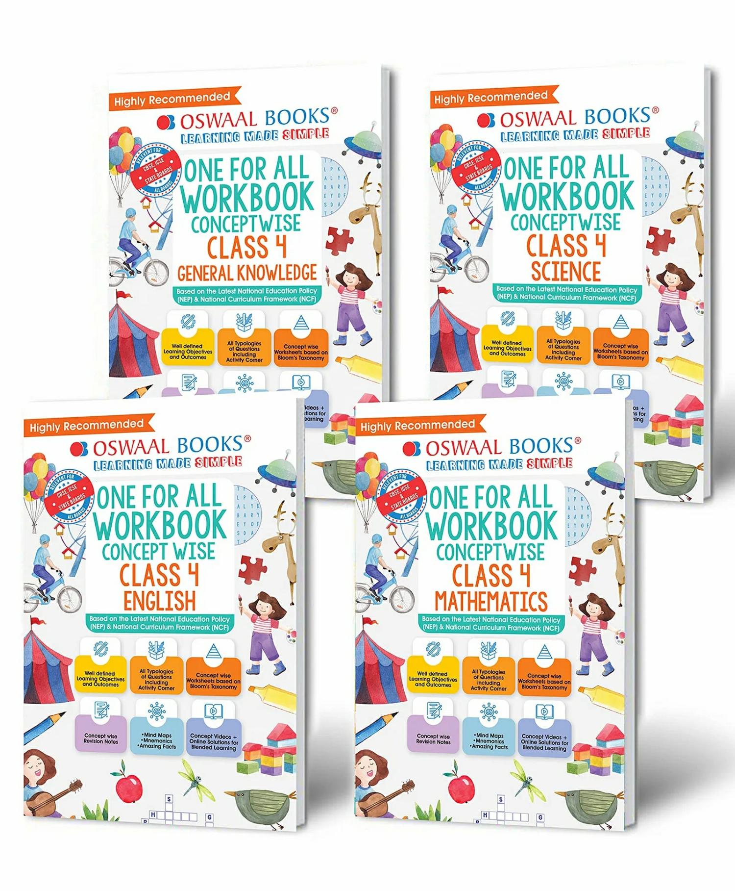 Oswaal  One For All Workbook Class 4 (Set Of 4 Books) (For Latest Exam) – English  |   Academic Books Academic Books Academic Books