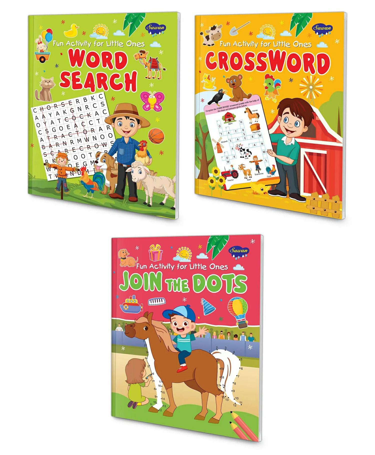 Pack Of 3 Fun Activity For Little Ones Word Search Crossword & Join The Dots – English  |   Picture Books Picture Books Picture Books