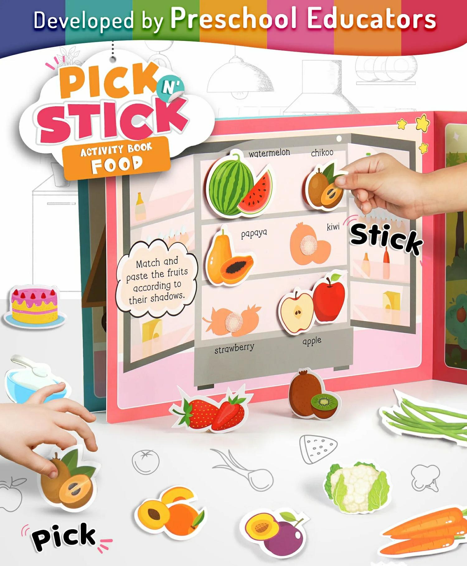 Pick N’ Stick Food Montessori Activity Busy Book With Reusable Stickers – English  |   Sticker Books Sticker Books Sticker Books