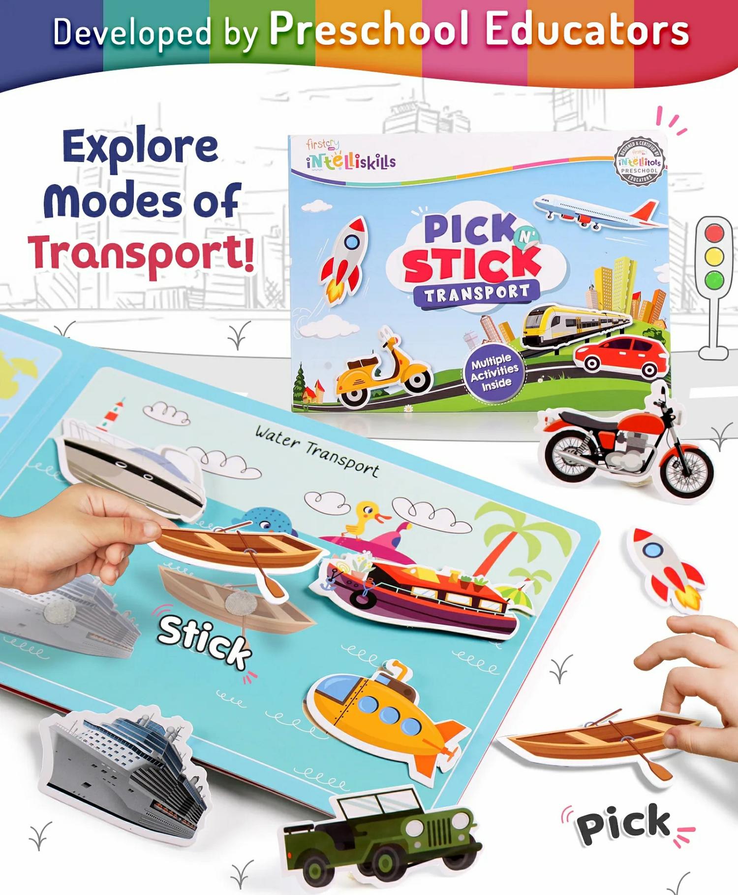 Pick N’ Stick Transport Montessori Activity Busy Book With Reusable Stickers – English  |   Crafts, Hobbies & Activity Books Crafts, Hobbies & Activity Books Crafts