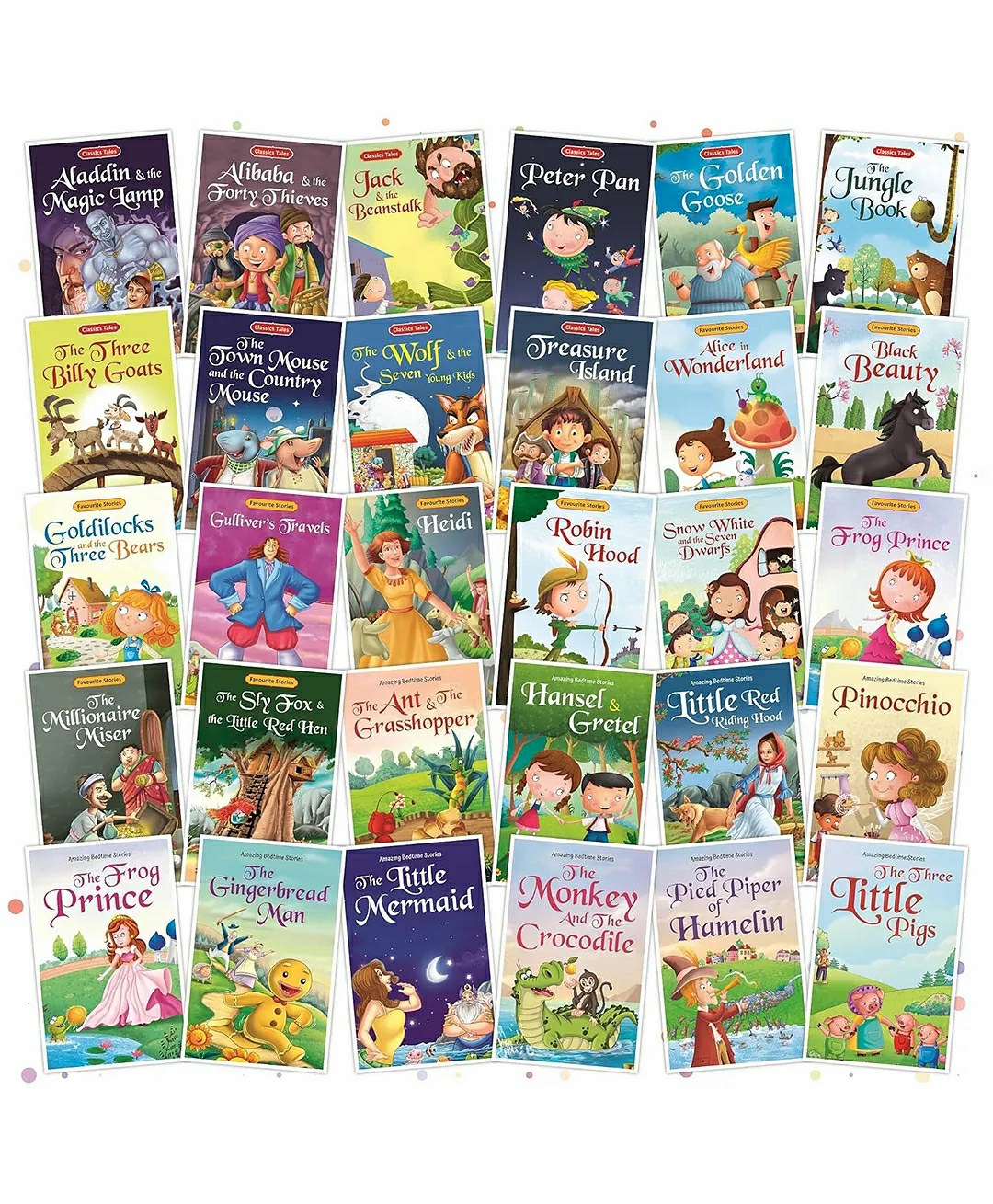 Set Of 30 Classic Tales, Favourite & Bedtime Story Books | English Short Stories For 3+ | Pinocchio,Three Little Pigs, Aladdin, Jungle Book, Snow White & Others  |   Story Books Picture Books Picture Books