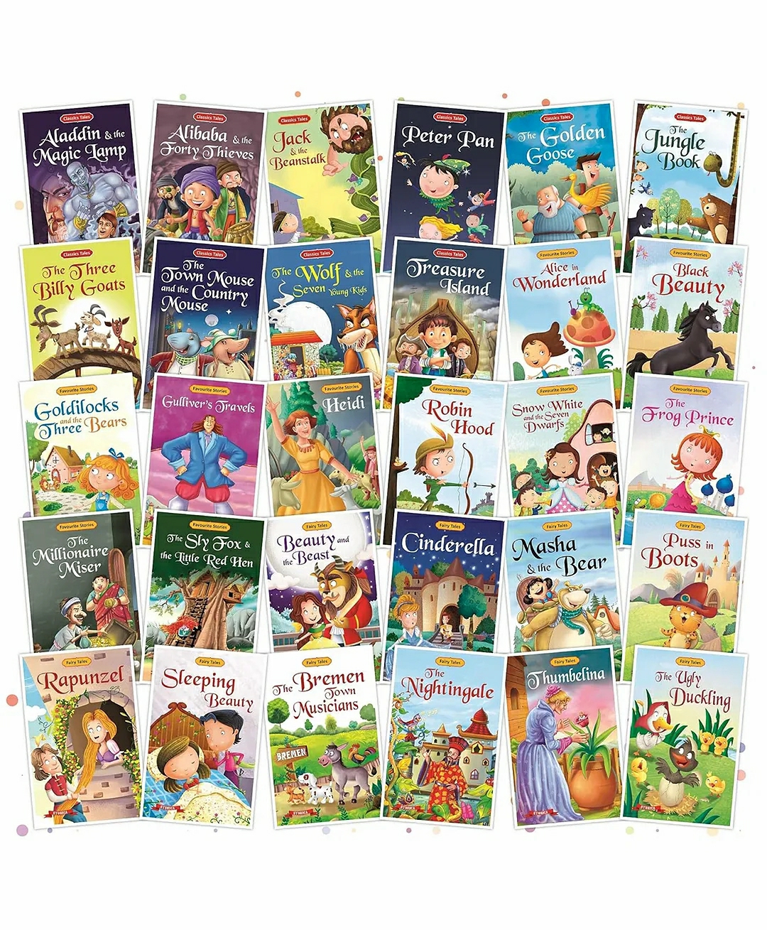 Set Of 30 Classic Tales, Favourite & Fairy Tales Story Books | English Short Stories Books – Cinderella, Rapunzel, Aladdin, Alibaba, Jungle Book, Snow White, Alice In Wonderland & Others  |   Picture Books Picture Books Picture Books