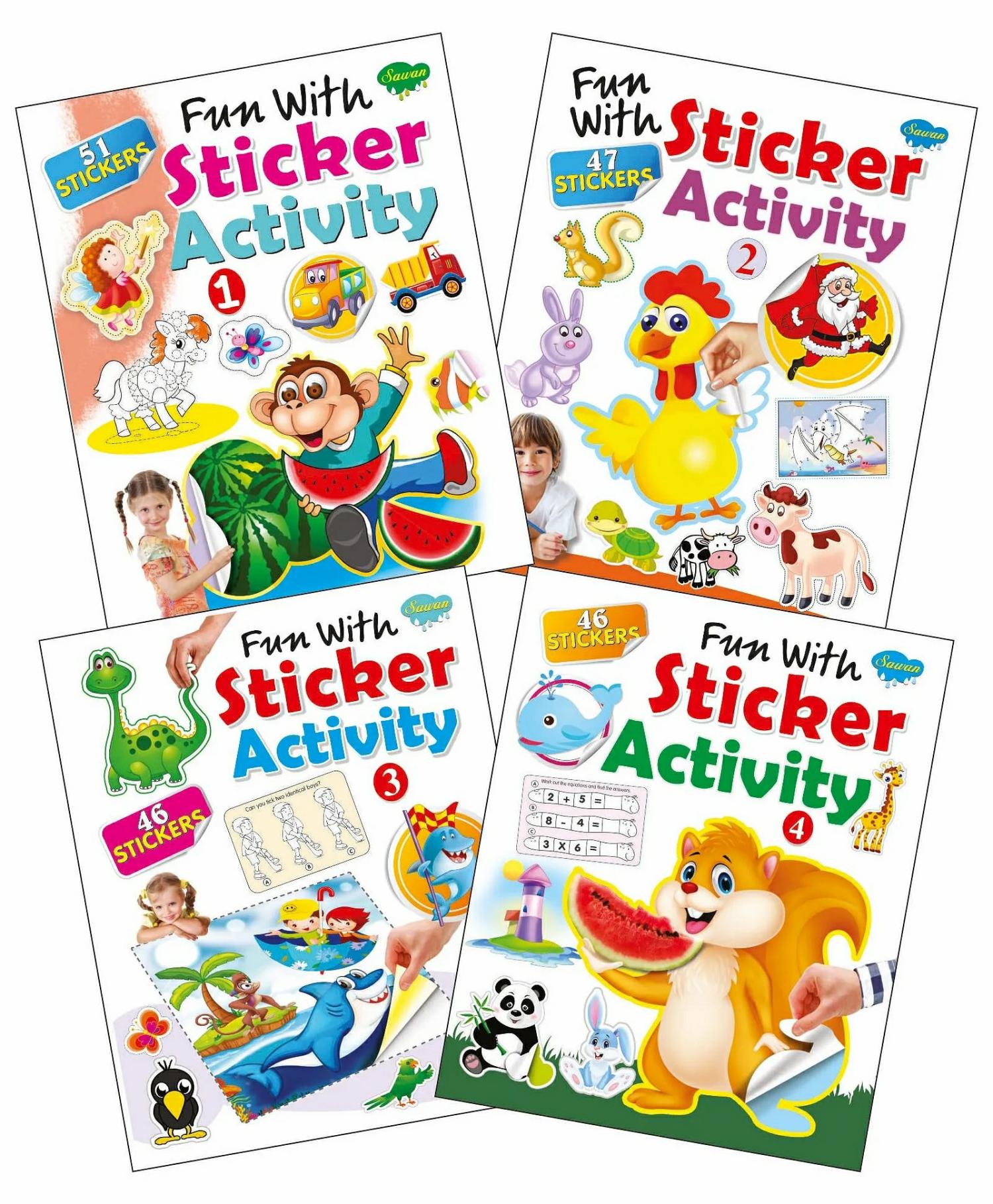 Set Of 4 Book Fun With Sticker Activity – English  |   Sticker Books Sticker Books Sticker Books