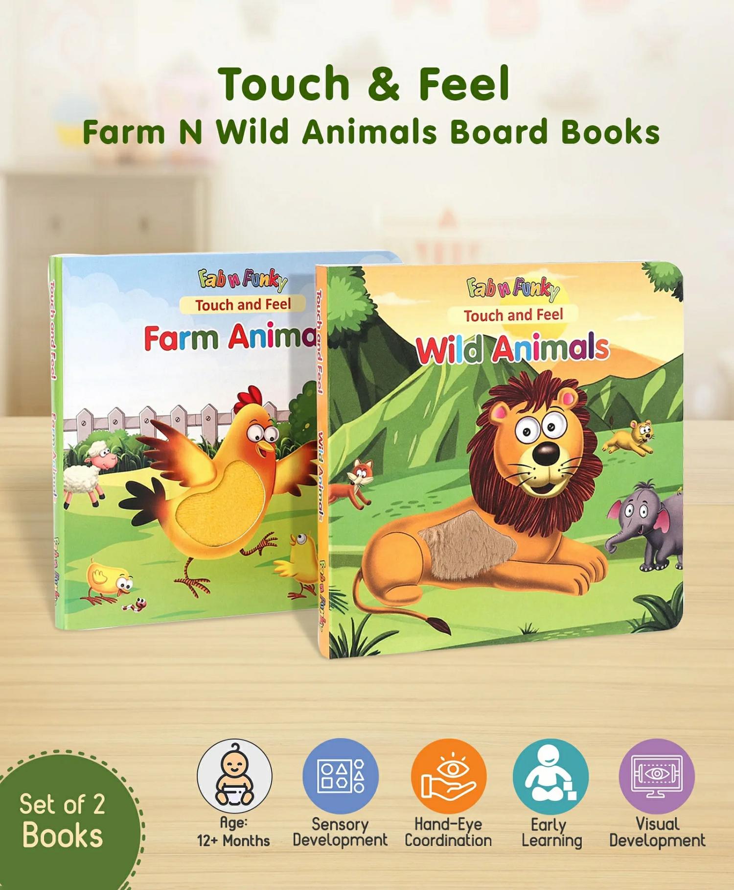 Touch And Feel Farm  Wild Animals Board Books Pack Of 2 – English  |   Read & Learn Board Books Board Books