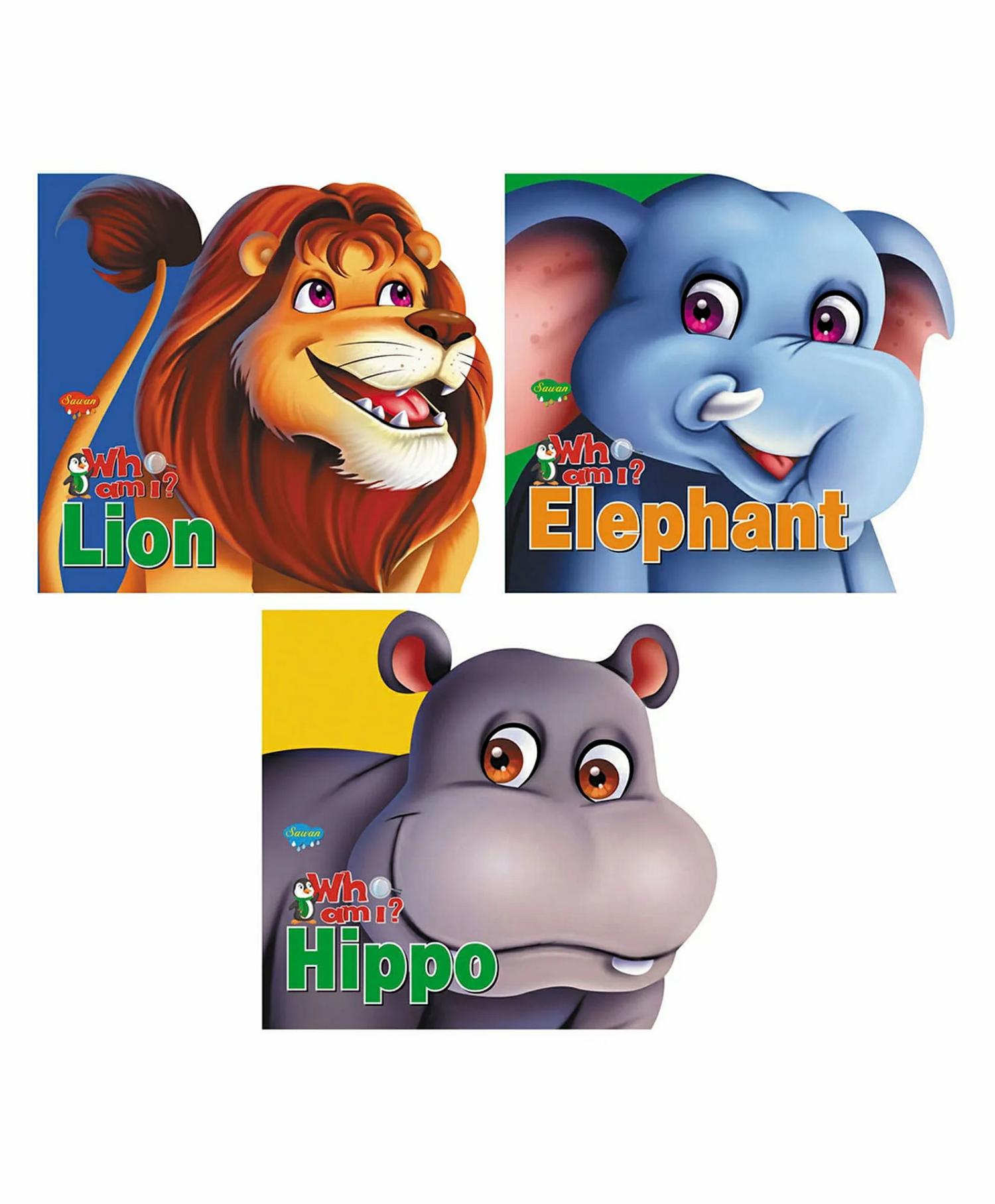 Who Am I Story Books Of Lion Elephant & Hippo Board Book Pack Of 3- English  |   Board Books Board Books Board Books