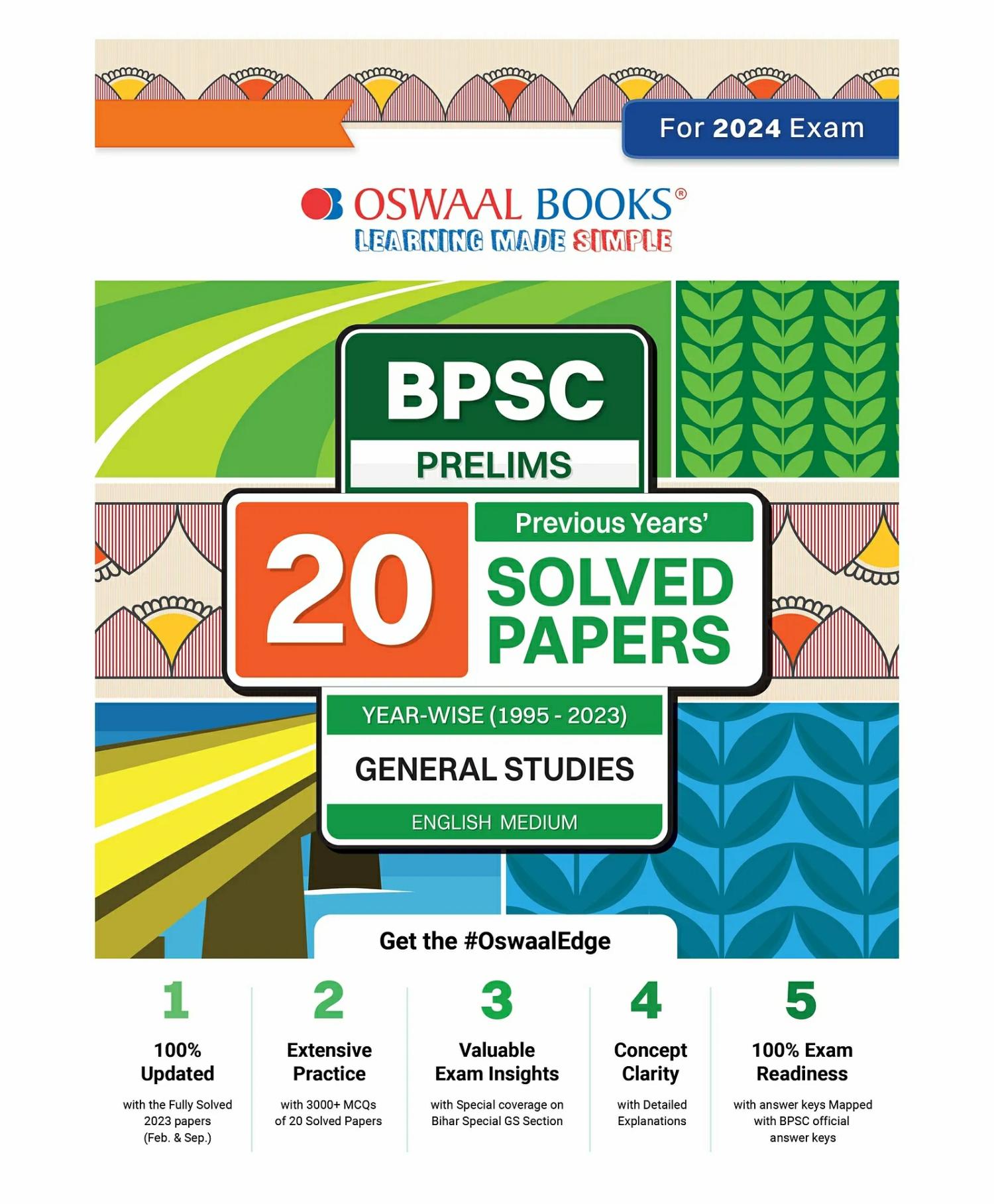 Oswaal  Bpsc Prelims 20 Previous Years’ Solved Papers 1995-2023 General Studies English Medium For 2024 Exam  |   Academic Books Academic Books Academic Books