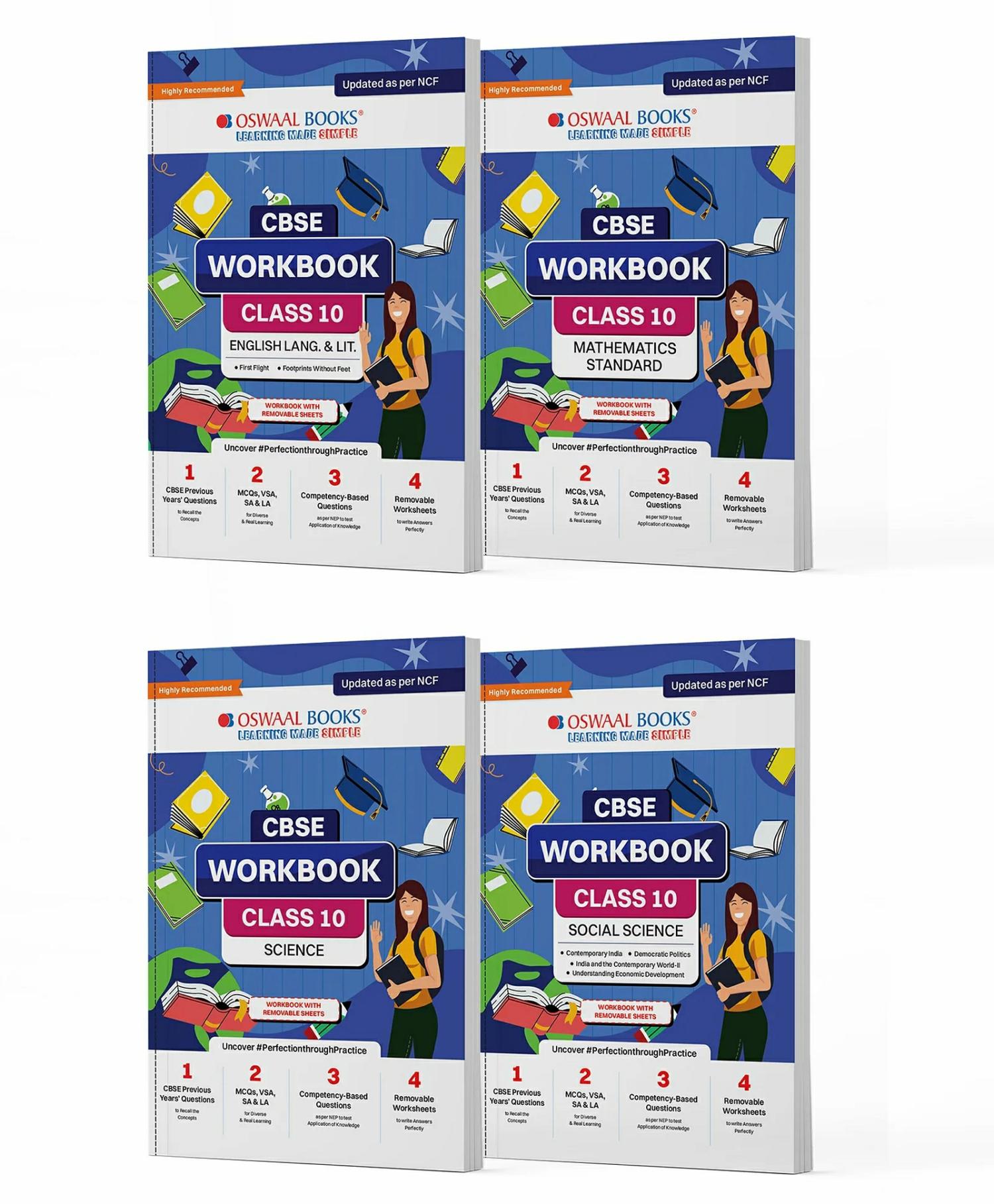 Oswaal Cbse Workbook Class 10 | Mathematics Standard | Science | Social Science | English Language & Literature | Set Of 4 Books | Updated As Per Ncf | For Better Results | For Latest Exam  |   Academic Books Academic Books Academic Books