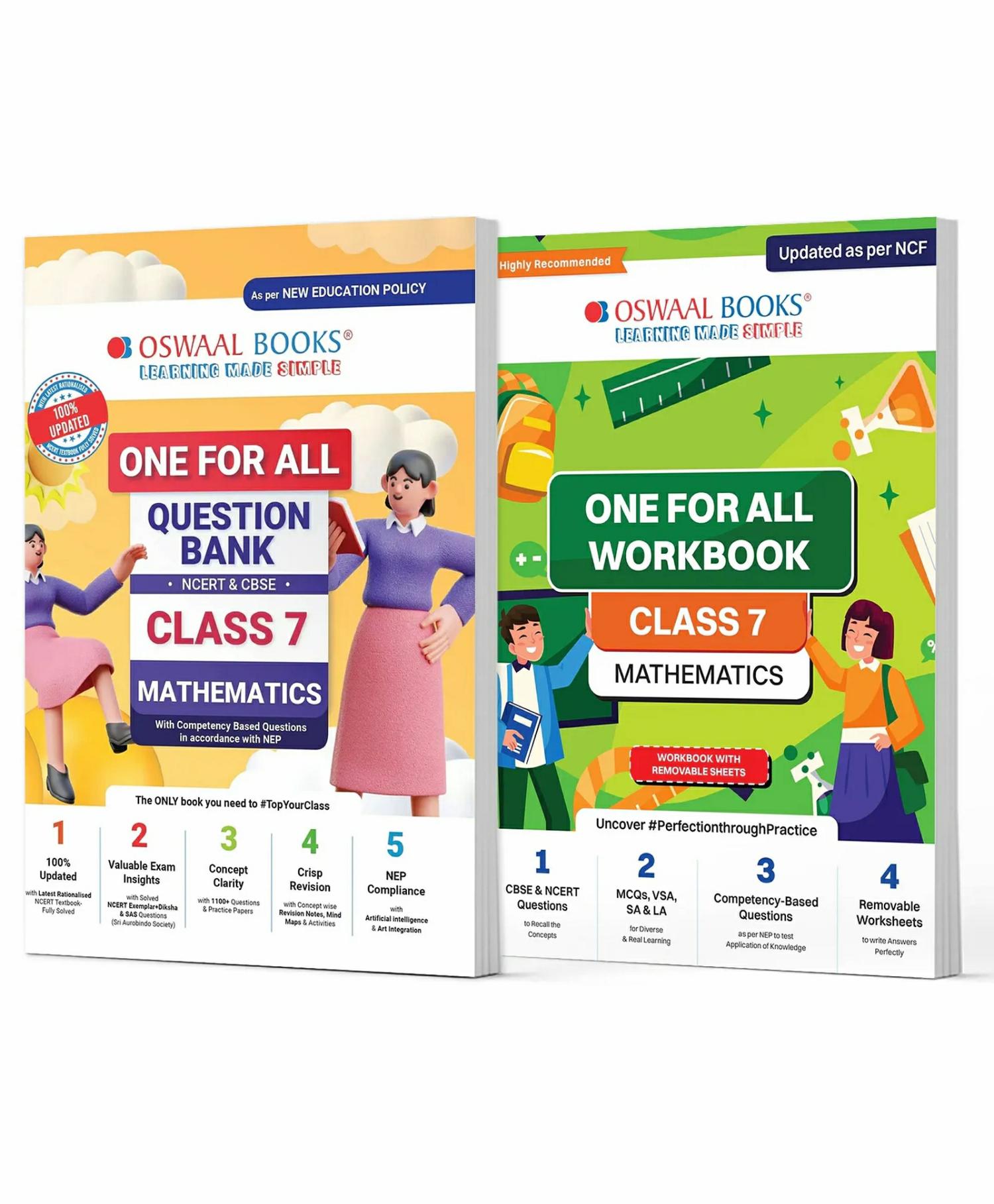 Oswaal One For All Question Bank + One For All Workbook (Ncert & Cbse) Class 7 Mathematics (Set Of 2 Books) | Updated As Per Ncf For Latest Exam  |   Academic Books Academic Books Academic Books