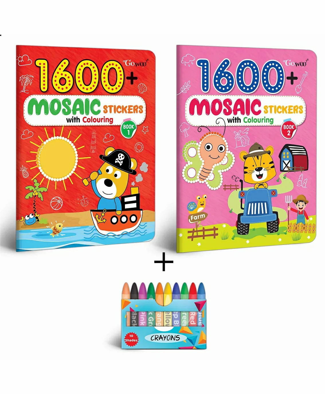 1600 Mosaic Stickers With Colouring – Book 1& 2 With 10 Wax Crayons| Discover, Create, Color: Mosaic Marvels  |   Drawing & Coloring Book Drawing & Coloring Book Drawing & Coloring Book