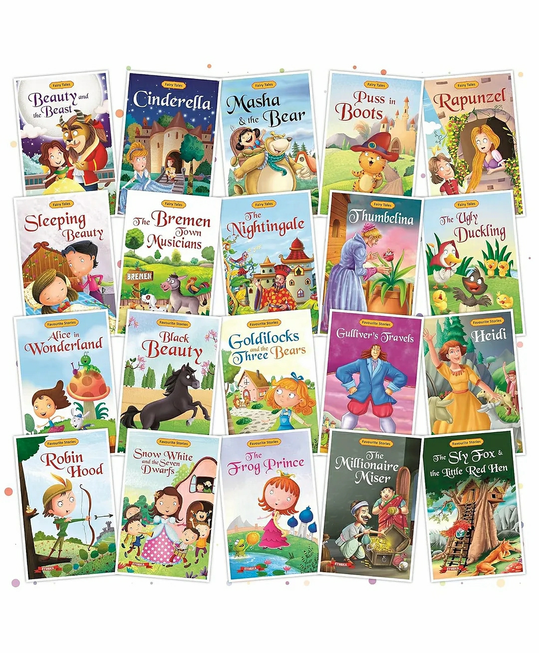 Set Of 20 Favourite & Fairy Tales Story Books | English Short Stories –  Robinhood, Snow White, Alice In Wonderland,Cinderella,Rapunzel, Ugly Duckling & Others  |   Picture Books Picture Books Picture Books