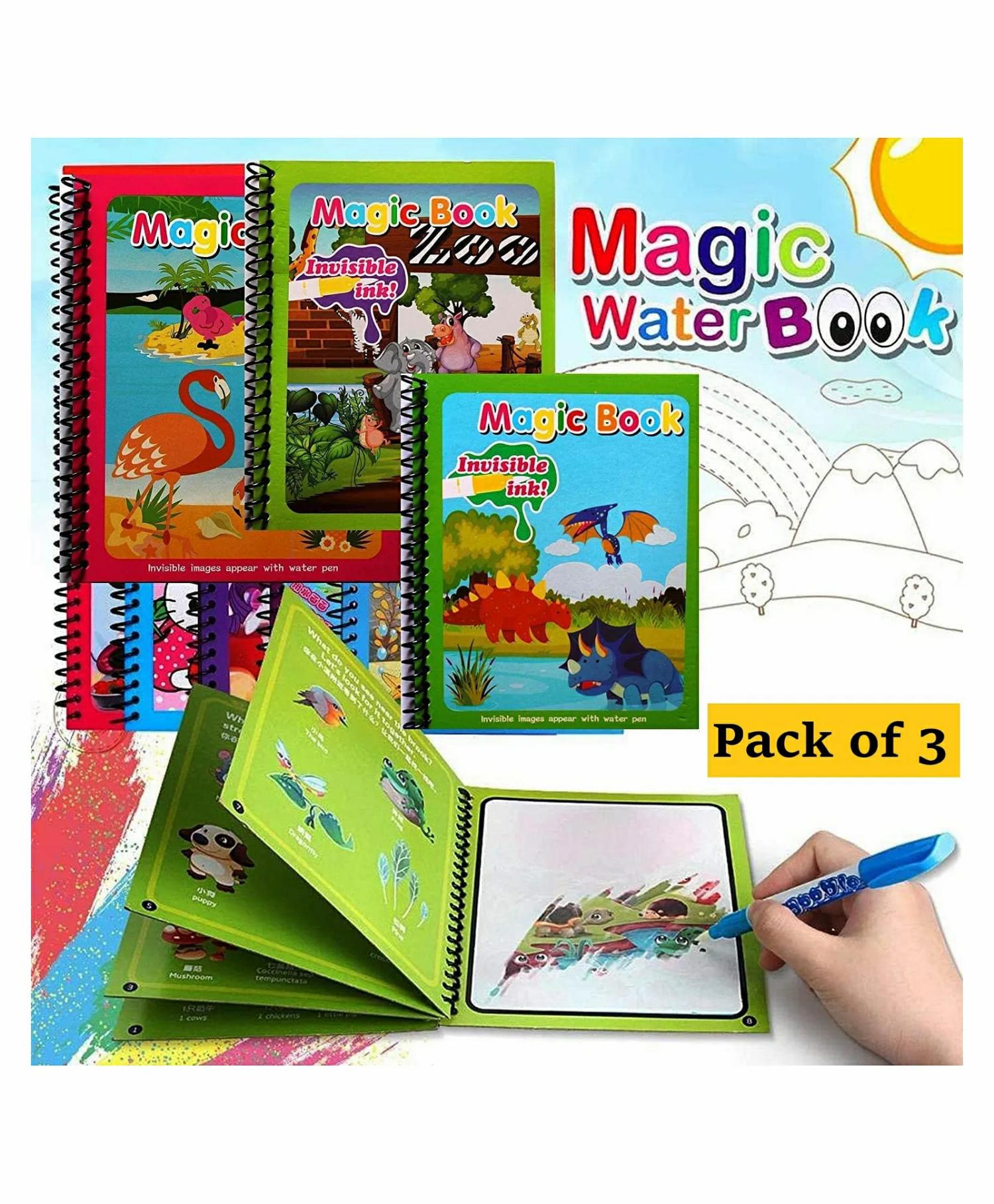 Magic Water Coloring Book With Magic Pen & Reusable Quick Dry Feature Pack Of 3 (Random Design & Assorted Color)  |   Crafts, Hobbies & Activity Books Crafts, Hobbies & Activity Books Crafts